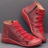 Niulatu New Women's Casual Flat Leather Retro Lace-up Boots Side Zipper Round Toe Shoe Leather Ankle Boots Zapatos Mujer Wram Botas DJSE