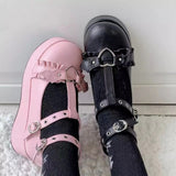 Niulatu Star Buckle Mary Janes Shoes Women Cross-tied Platform Shoes Patent Leather Girls Shoes Rivet Zapatos De Mujer DJSE