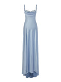 Niulatu A line Straps Light Sky Blue Satin Long Party Dress Prom Dresses HZ1110