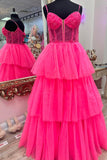 Pink Corset Tulle Ruffles A-line Formal HZ0308
