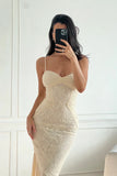 Niulatu Mermaid Spaghetti Straps Ivory Lace Floor Length Prom Dresses Chiffon Evening Dress HZ1110