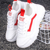Niulatu Women Thick-soled Sneakers Fashion Spring Autumn Summer White Black PU lace-up Vulcanized Shoes Mesh Rubber Non-slip New DJSE