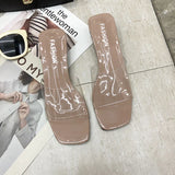 Niulatu Heels Elegant Slippers Women New Summer Shoes Woman Metal Buckle Transparent Square Low Heels Mules Shoes Female Strap DJSE