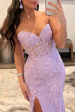 Pretty Mermaid Strapless Corset Lace Prom Dress with Slit HZ1214