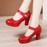 Niulatu 32-43 White Wedding Shoes Women Pumps 2025 Quality Mary Janes Block High Heels Platform Shoes Leather Mom Dance DJSE