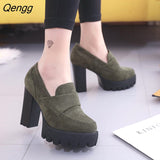 Niulatu 10CM Pumps Suede high heels thick round head waterproof platform black single shoes woman thick bottom was thin 358 DJSE