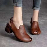 Niulatu High Heel Sandals Women Retro Genuine PU Leather Slingback Comfortable Fish Mouth Pumps Banquet Shoe Handmade Shoe DJSE