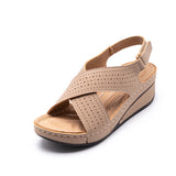 Niulatu Women's Sandals Summer Shoes For Women New Ladies Sewing Hollow Out Wedges Female Casual Pu Leather Platform Retro Sandal DJSE