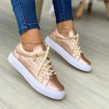 Niulatu Women Vulcanized Shoes Solid Color Low-heeled Flat Casual Shoes with Golden Buttons 2025 New Lace Up Female Sneakers DJSE