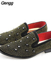 Niulatu Men's Fashion Suede Leather Loafers Mens Rivets Embroidery Rhinestone Party Flats Man Moccasins Oxfords Casual Shoes DJSE
