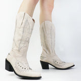 Niulatu Boots For Women Cowboy Cow Girls Big Size 46 Pointed Toe Chunky Heel Knee High Boots Rivet Fashion Shoes DJSE