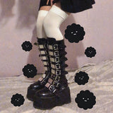 Niulatu Size 48 Brand Design Platform Wedges Goth Black Mid Calf Motorcycle Boots Women Buckle Trendy Cool Punk Zipper Women Shoes DJSE