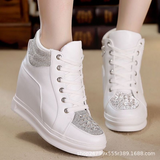 Niulatu Shoes For Women Big Size 43 Leather Casual Shoes White Black Rhinestones High Top Sneakers Women Vulcanized Lace Up DJSE