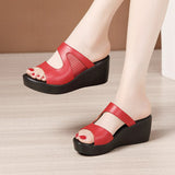 Niulatu 32-43 Platform Wedges Shoes Women Slippers Summer 2025 Cutout High Heels Slides Ladies Office Shoes Leather Slippers DJSE