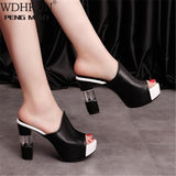 Niulatu Sole Slippers Women Sexy High Heel Mules Clogs Black Peep Toe Platform Mules Emal Slip on Sandals Shoes DJSE