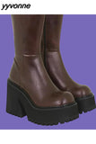 Niulatu Boots For Women Chunky Heel Brown Boots 2025 Autumn Winter Fashion Hot Sale Ins Brand Shoes Girls School DJSE