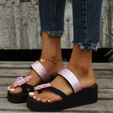Niulatu Women Sandals Summer Platform Wedge Beach Indoor Slippers Rhinestone Butterfly Flip Flops Shoes Female Elegant Slides Plus Size DJSE