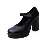 Niulatu Women's shoes on Heels Women Platform Pumps Spring Summer Shallow Mouth Buckle Strap Shoes Round Toe Shoes for Women high heels DJSE