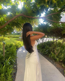 Niulatu Straps White Satin Long Prom Dress Evening Dress HZ1007