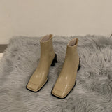 Niulatu Women Square Toe Ankle Boots Fashion Ladies Short Boots Square High Heels Autumn Winter Shoes Zipper Office Lady Boots DJSE
