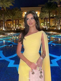 Niulatu One Shoulder Chiffon Long Prom Dress Yellow Evening Dress HZ1007