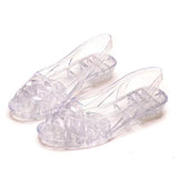 Niulatu Summer Women Sandals Jelly Shoes Open Toe Roman Sandals Non-slip Beach Shoes Crystal Shiny Thick Heel Plastic Retro DJSE