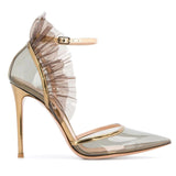 Niulatu and Summer New Women's Large Size Simple Solid Color Gray Transparent Stiletto High Heel Party Banquet Shoes DJSE