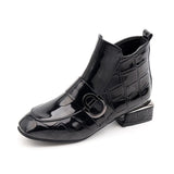Niulatu Chic Women Boots Shiny PU Leather Autumn Winter Shoes Woman Spuare Toe Block Heels Ankle Boots Female Botas Zapatos Mujer DJSE