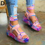 Niulatu Women's Multicolor Ankle Strap Sandals Fashion Ladies Open Toe Velcro Platform Summer Gladiator Sandals Shoes Woman DJSE