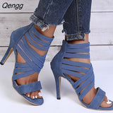 Niulatu Summer Women's Shoes Sexy Open Toe Gladiator Shoes Women's High Heels Dress Party Wedding High Heels Sandals DJSE