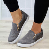 Niulatu Women Shoes Crystal Slip On Flat Loafers Zipper Embossed leather Ladies Autumn Glitter Platform Fashion Female Moccasins DJSE