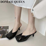 Niulatu Arrival Gold Outer Wear Slippers Women Fashion Slip On Square Toe Stiletto Mules Comfortable Heel Slide For Party Shoes DJSE