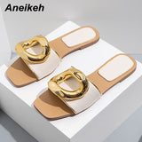 Niulatu PU Metal Decoratio Flat With Non-Slip Soles Slippers Summer Outside Shallow Solid Women Shoes New 2025 DJSE