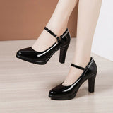 Niulatu Pointed Toe Office Lady Pumps Buckle Strap Platform High Heels Women Shoes Four Season Patent Leather Shoes DJSE