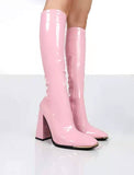Niulatu Square Heel Knee-High Classic Square Toe Boots PU Leather Zip Boots Party Dress Dance Shoes Botas De Mujer DJSE