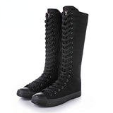 Niulatu 2025 Spring Autumn Women Canvas Casual Shoes Long Knee High Boots Lace-Up Zipper Comfortable Flat Sneakers Small Size DJSE