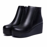 Niulatu Leather Autumn Winter Boots Shoes Women Ankle Boots Female Wedges Boots Women Boot Platform Shoes Warm DJSE