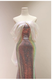Niulatu Sequins Mermaid Evening Dress Shiny Long Prom Dress HZ1007