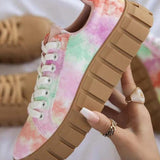 Niulatu Women Platform Sneakers Woman Mixed Color Canvas Shoes Ladies Lace Up Casual Flat Female Comfort Round Toe Vulcanized Plus Size DJSE
