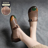 Niulatu Genuine Leather Moccasins Female Casual Wide Toe Comfortable Mary Jane Shoes Summer Cutout Loafers Ladies Wide Shoes DJSE