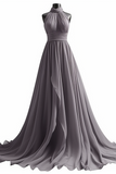 Niulatu Halter Chiffon Long Prom Dress with Elegant HZ1007