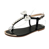 Niulatu New Summer Fashion Beaded Bow Sandals Women's Casual Beach Outdoor Flip-Flops Sandals Metal Decoration Ladies Flat Shoes DJSE