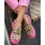 Niulatu Women Shoes 2025 Fashion Leopard Faux Suede Loafers Chunky Heel Metal Chain Slip On Summer Vulcanized Casual Mocassin Lazy Shoes DJSE