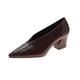 Niulatu V-Neck Patent-Leather Single Women Shoes High Heels Spring Versatile Retro Chunky Single Shoes Zapatos De Mujer Black DJSE