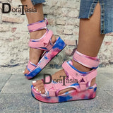 Niulatu Women's Multicolor Ankle Strap Sandals Fashion Ladies Open Toe Velcro Platform Summer Gladiator Sandals Shoes Woman DJSE