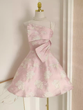 Niulatu A line Spaghetti Straps Pink Satin Holiday Dresses Short Birthday Dress SD167