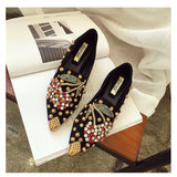 Niulatu Loafers Shoes Rhinestone Crystal Loafers Ladies Casual Shoes for Women Pointed-Toe Flats Spring and Autumn Loafers DJSE