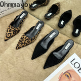 Niulatu Toe Mules Fashion Leopard Print Women Slippers Casual Women's Shoes Women Low Heels Elegant Ladies Outdoor Slide DJSE
