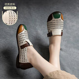 Niulatu Genuine Leather Moccasins Female Casual Wide Toe Comfortable Mary Jane Shoes Summer Cutout Loafers Ladies Wide Shoes DJSE