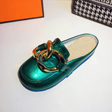 Niulatu Women Slipper Low Heels Casual Slides Flip Flop Round Toe New Arrival Brand Design Gold Chain Closed Slip On Shoes Mulles DJSE